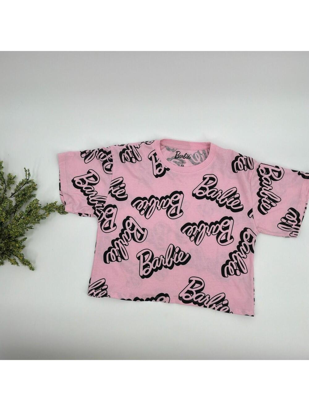 Barbie Graphic Pink Cropped Baby Tee Size Xs